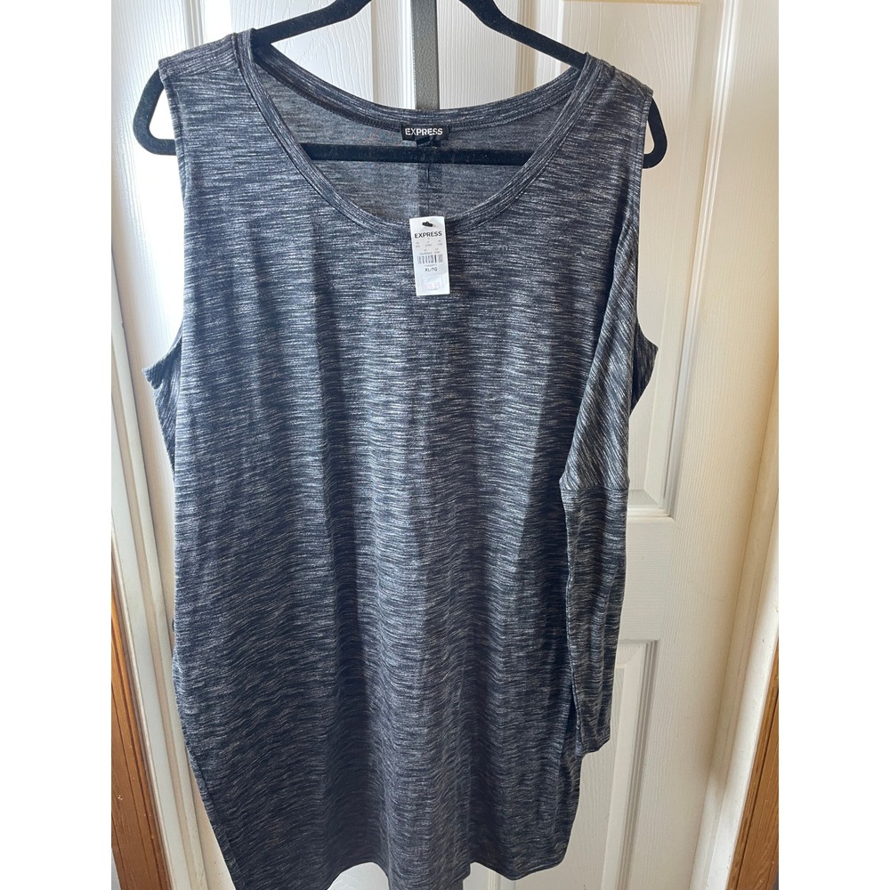 Express Womens Gray Space Dye Cold Shoulder Long Sleeve Dress Tunic XL NWT